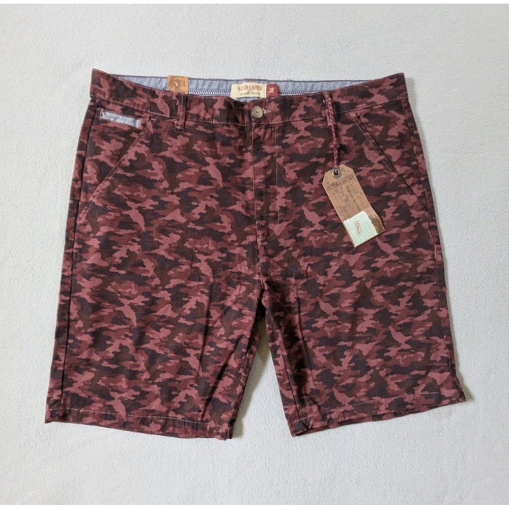 Hudson & Barrow Shorts Mens 38 Burgundy Camo 9" Inseam Stretch NWT